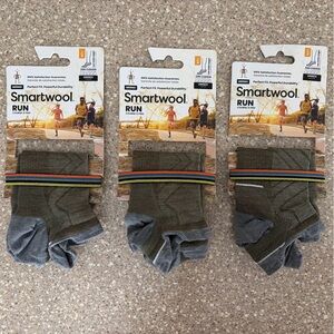 3 Pack Smartwool Run Low Ankle Socks Zero Cushion Merino Wool Green Grey Large L